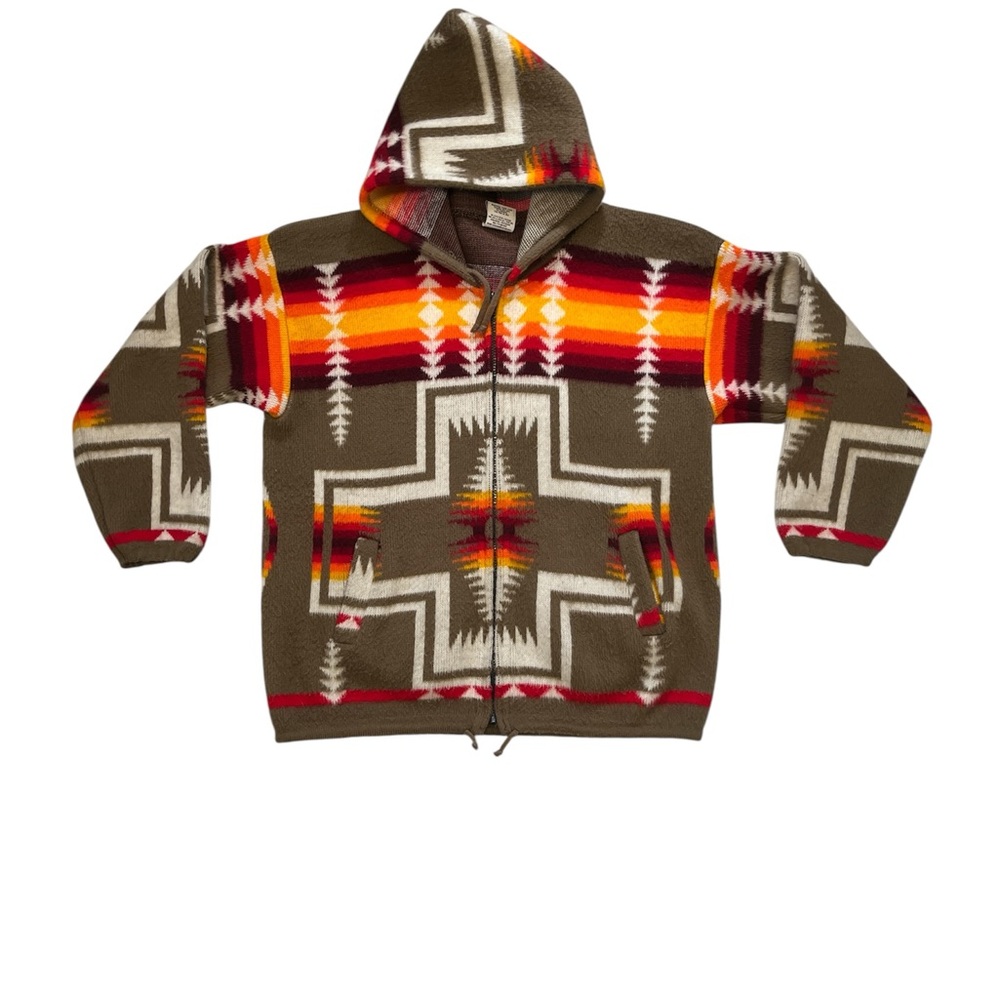 Camptex Wool Sweater Aztec Blanket Jacket Southwestern Adult Medium Hoodie Zip
